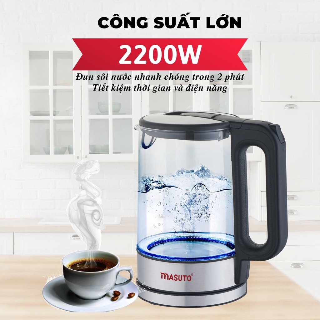 Ấm Siêu Tốc thủy tinh cường lực cao cấp Masuto MS-Citizen18 dung tích 1,8L