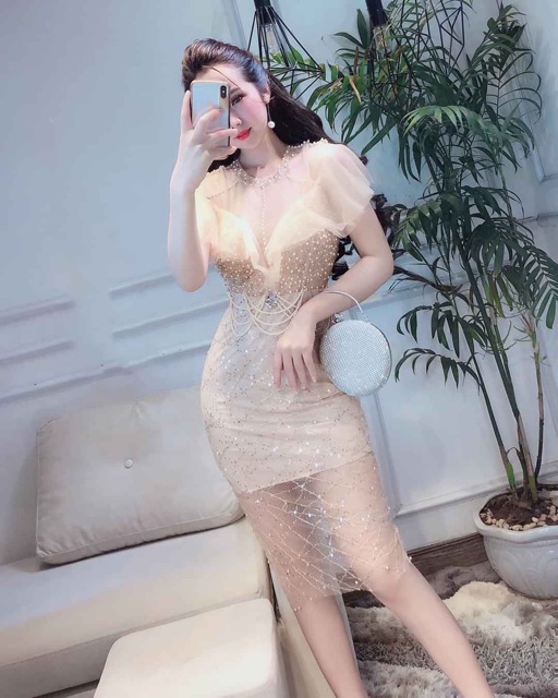 [RẺ VÔ ĐỊCH] 👗Đầm dạ hội thiết kế độc quyền - Đủ size S,M,L - Đầm body kim sa đính đá sang chảnh