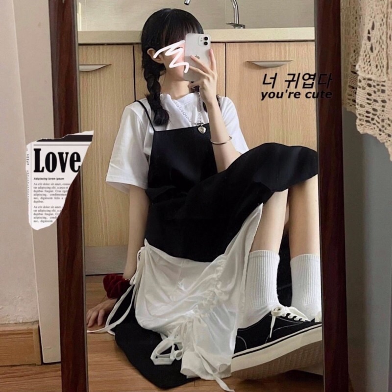 Set áo+ yếm váy ulzzang phong cách Hàn Quốc nữ tính | BigBuy360 - bigbuy360.vn