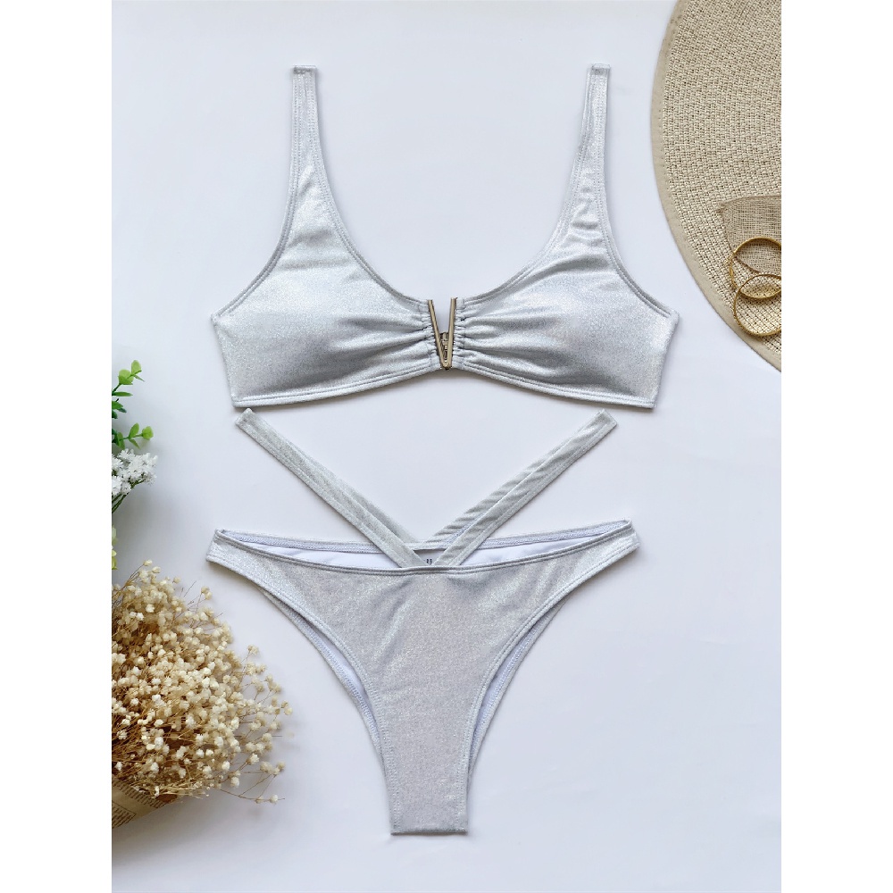 Metal V Shape Padded Silvery Women Bikini Sets ZJ12 | BigBuy360 - bigbuy360.vn
