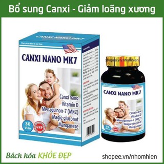 Viên Uống Bổ Sung Canxi Nano MK7 phát triển hệ xương, chắc khỏe xương và răng, giảm loãng xương - Hộp 30 viên