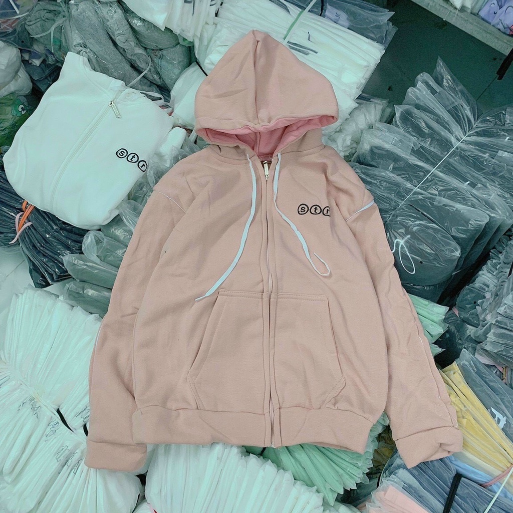 Áo khoác trơn nỉ ngoại dày dặn STR có viền độc đáo, áo khoác nỉ UNISEX form rộng thoải mái xinh xắn.