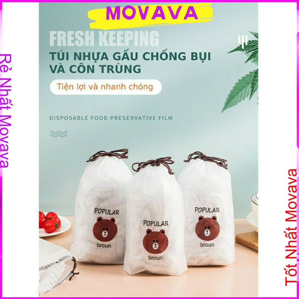 Màng bọc thực phẩm co giãn siêu dai có chun hình túi gấu set 100 chiếc Shop Movava - MBTPG1