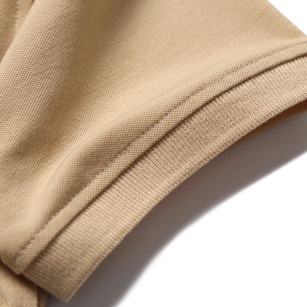 Áo Polo Nam Ceffylo Màu Camel Ngực Thêu Họa Tiết Chữ Minimalist Vải Cotton Mềm Mịn Co Giãn Thoáng Khí Thời Trang Nam