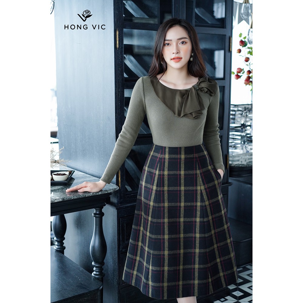 Áo kiểu nữ thiết kế Hongvic len rêu cổ nơ SM198