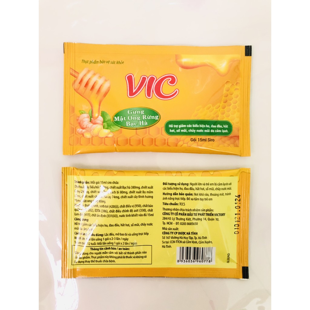 Siro VIC (Hộp 12 gói) - Siro mật ong rừng Vic hỗ trợ giảm ho, đau đầu, hắt hơi, sổ mũi, cảm lạnh - Atz Pharmacy