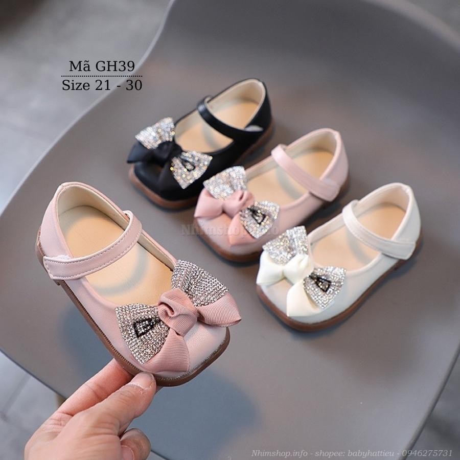 Giày cho bé gái 1 2 3 4 5 tuổi màu hồng dáng búp bê có quai dán êm nhẹ thời trang duyên dáng và dễ thương GH39