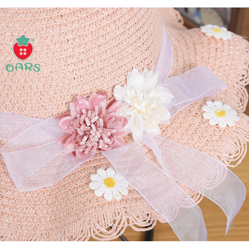 Set nón cho bé gái kèm túi ❤️ Mũi cói che nắng rộng vành đi biển đi du lịch hình hoa cúc mủ công chúa mủ rơm cho bé gái