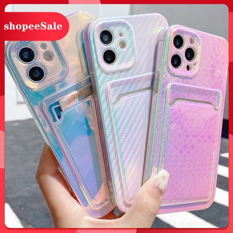 Ốp điện thoại có ngăn đựng thẻ đổi màu cho iPhone 12 Pro MAX 7 8 Plus X XR XS 11 Pro MAX se2020