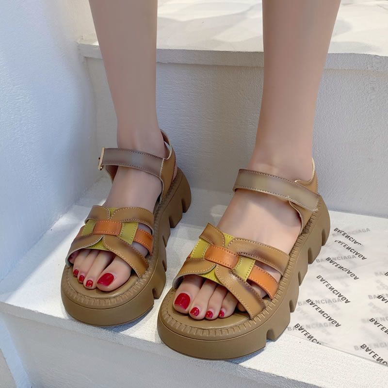 Giày Sandal Hở Ngón Mũi Tròn Hở Ngón Thoải Mái Phong Cách Roman Phong Cách Mới