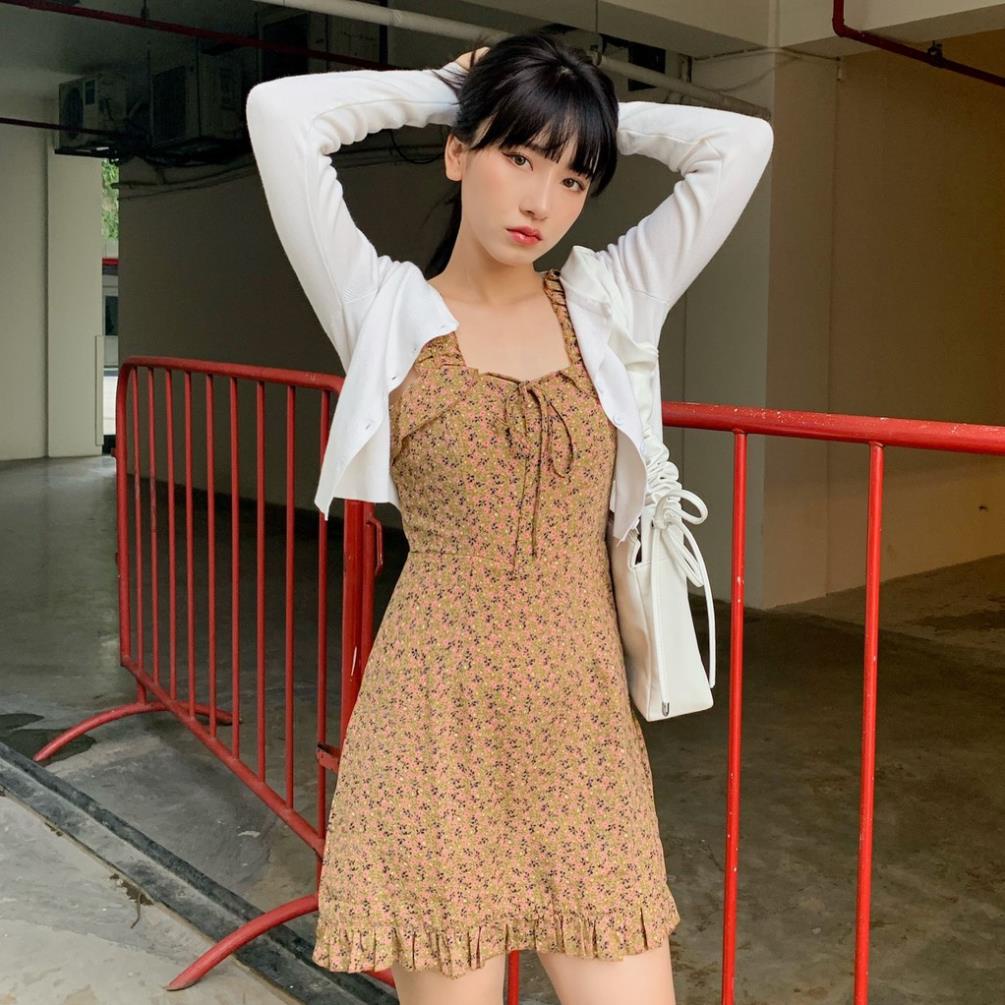 Usthebasic - Đầm nữ String Floral Mini Dress