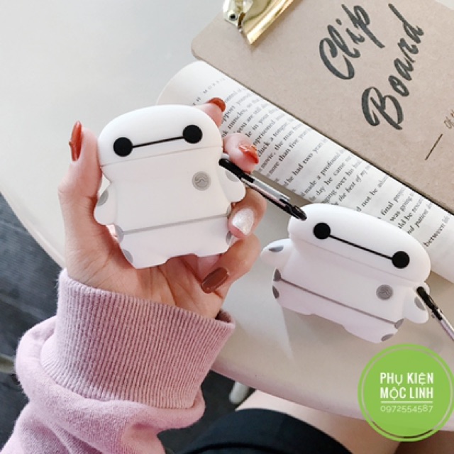 Tặng kèm móc treo -  case Airpod 1 2 Pro | Pro 2 2022 Vỏ bao AirPods silicon đựng tai nghe không dây Robot Trắng
