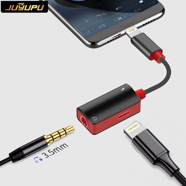 Jack chuyển đổi tai nghe JUYUPU 2 trong 1 từ tai nghe chân IP hoặc Type C sang 3.5mm chia cổng vừa sạc vừa nghe nhạc