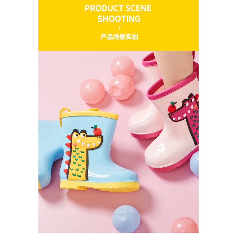 Giày Bốt Đi Mưa Chống Thấm Nước In Hoạt Hình Khủng Long Dễ Thương Cho Bé