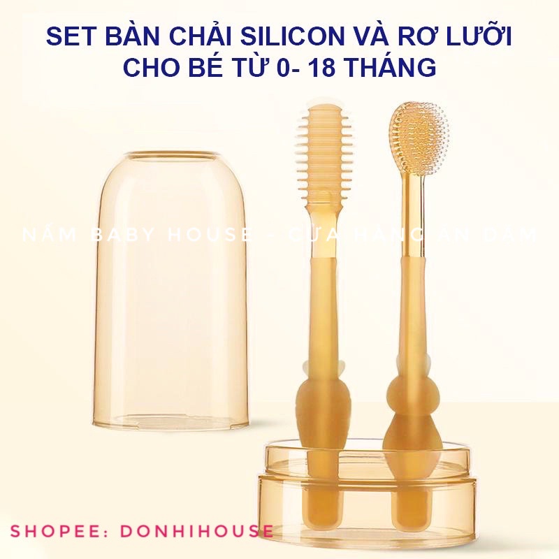 Bàn chải + rơ lưỡi silicone cho bé từ 0- 18 tháng