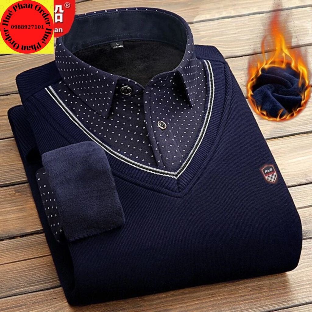 Áo len lót lông cổ sơ mi Nam hàng QCCC