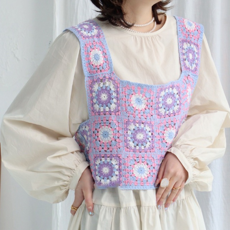 Brroa Áo Tank Top Dệt Kim Không Tay In Họa Tiết Hình Học Màu Sắc Kẹo Ngọt Phong Cách Retro