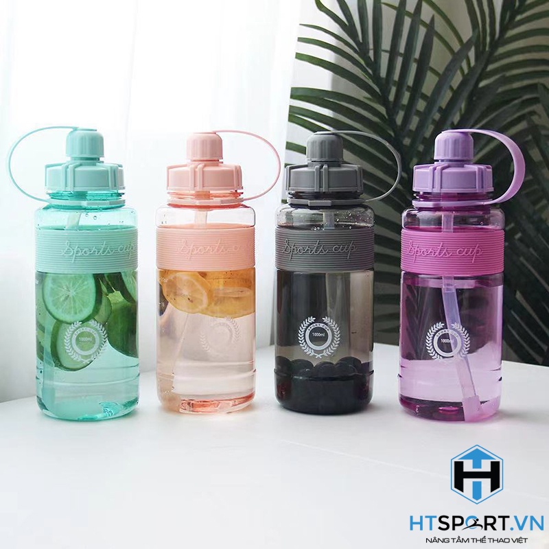 Bình Nước Thể Thao, Bình Đựng Nước Tập Gym Nhựa 600ML - 2 Lít Tặng Kèm Dây Đeo Và Ống Hút Cao Cấp