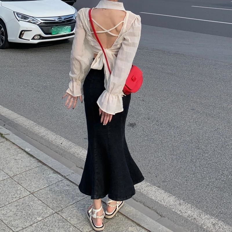 Chân váy jean Đuôi Cá Lưng Cao Phong Cách Hàn Quốc Ngọt Ngào