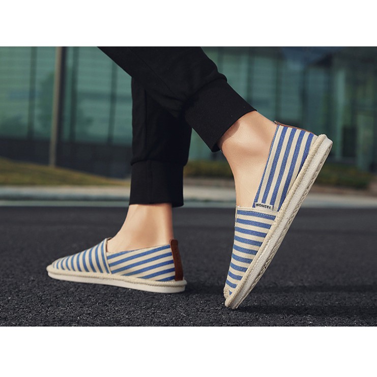 Slip on nam - Giày lười vải nam cao cấp - 4 màu sọc đen, xanh, vàng/đen & đỏ/đen - Mã SP 2906 | BigBuy360 - bigbuy360.vn