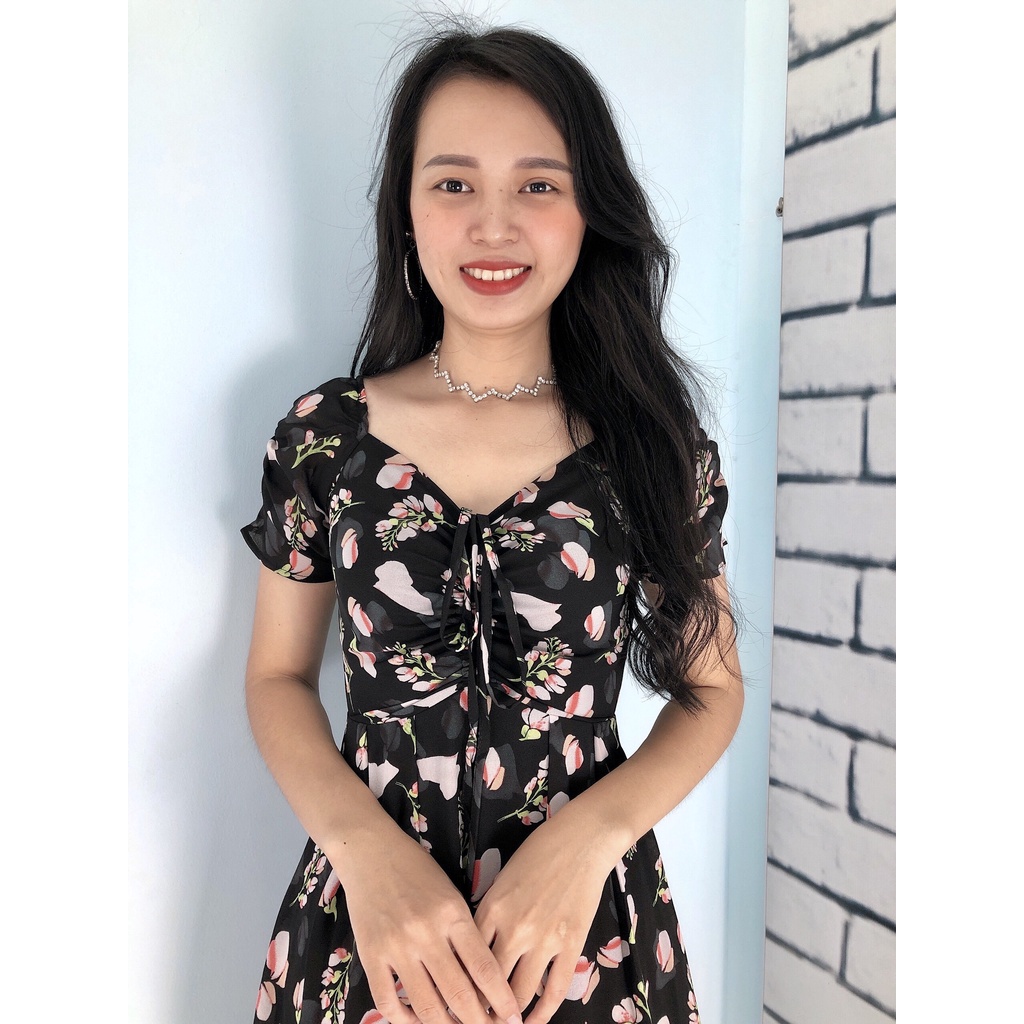 Đầm xòe hoa rút ngực form dài siêu sang, tôn dáng, đầm đẹp, giá rẻ - GR0068