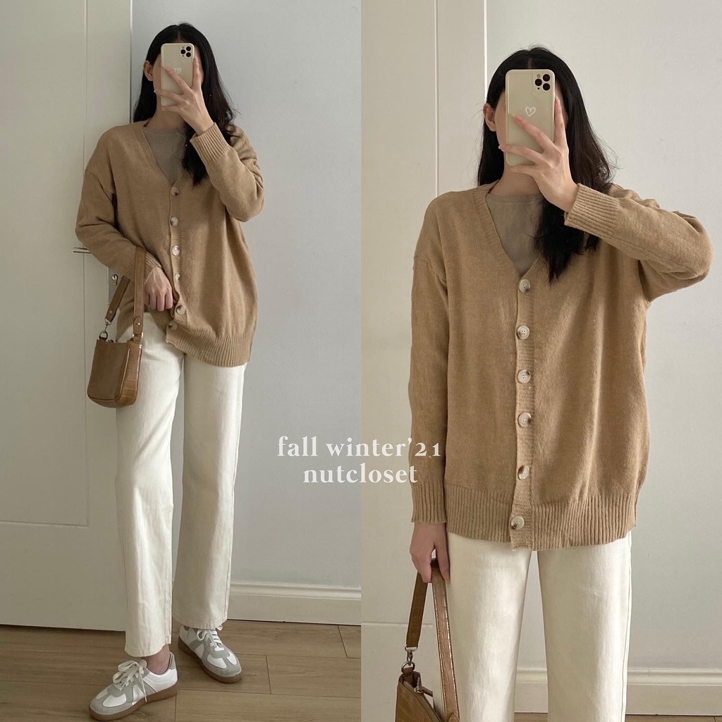 Áo cardigan len cổ V cúc đốm _ A0256