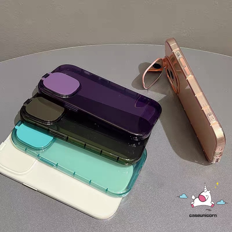 Ốp Điện Thoại TPU Mềm Màu Kẹo Ngọt Có Gương Trang Điểm 2 Trong 1 Cho IPhone 14 13 12 11 Pro Max X XR 8 7 14 Plus