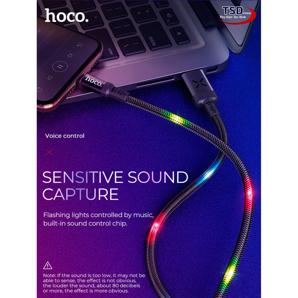 Cáp Hoco U63 Chính Hãng Phát Sáng Theo Nhạc ( Micro - Lightning - TypeC )