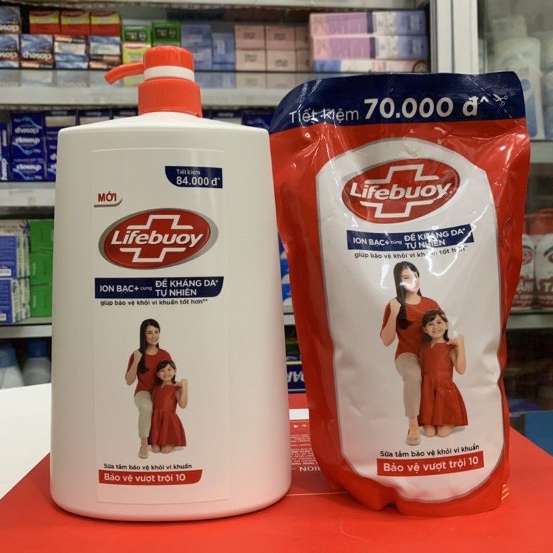 Sữa tắm Lifebuoy túi 850g và chai 1100g (mầu xanh &amp; đỏ)