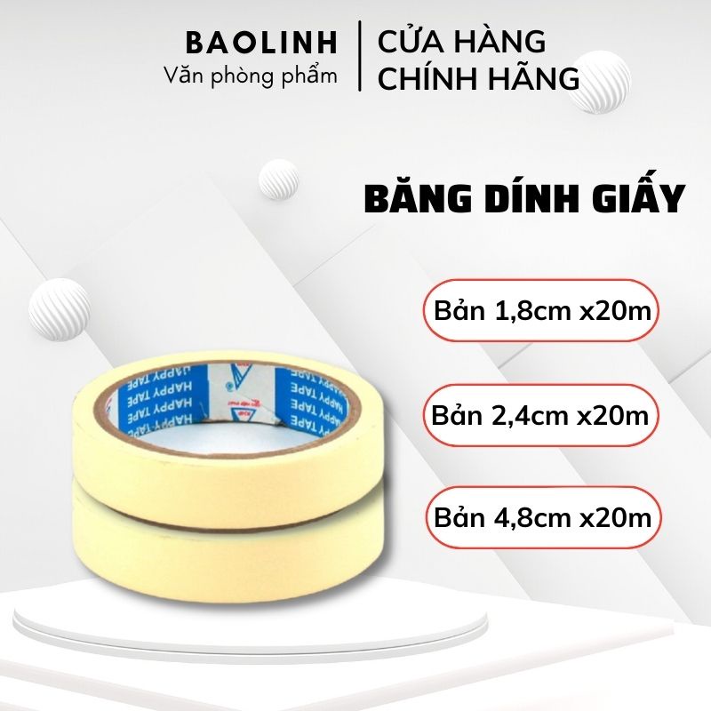 Băng Dính- Băng Dính Giấy Dùng Đánh Giấu, Đa Năng, Bản 1,8cm x20m/Bản 2,4cm x20m/ Bản 4,8cm x20m- Vanphongpham.baolinh