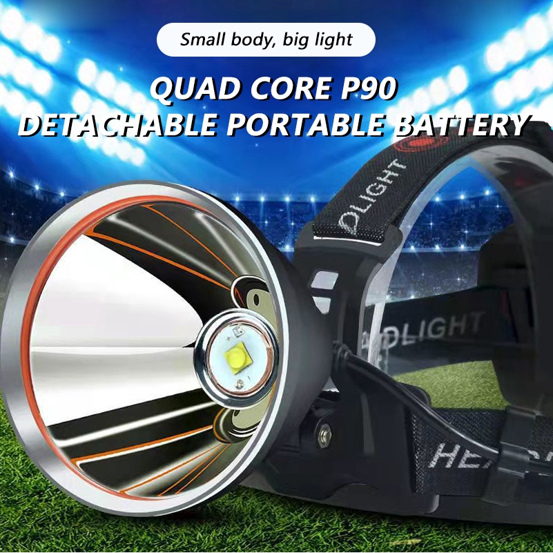 Đèn Pin Đeo Đầu Quad Core LED P90 90000 Lumen Siêu Sáng Chống Thấm Nước IPX5 Loại Lớn Có Chức Năng Đầu Ra Dành Cho Người Lớn