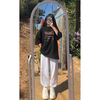 Sét bộ nữ, Set đồ nữ Freesize áo thun in chữ vintage + quần bom phong cách Basic Hàn Quốc