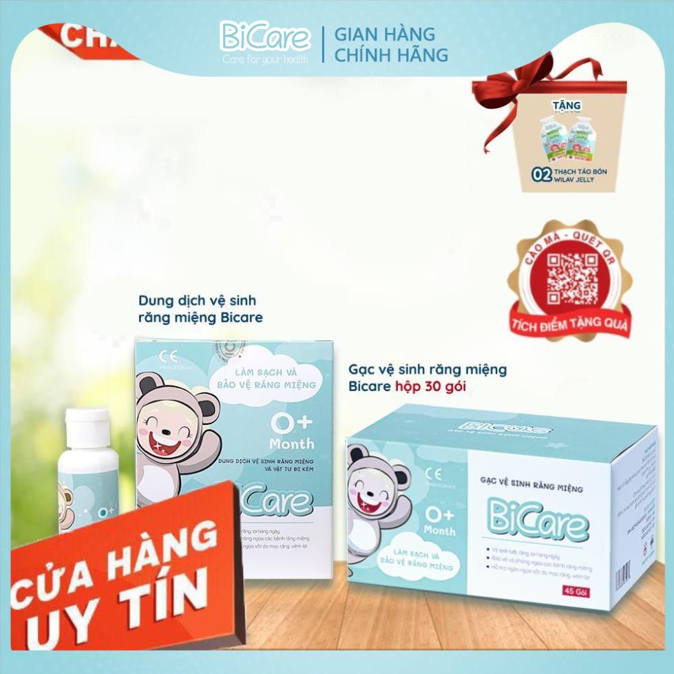 Combo 1 Gạc rơ lưỡi vệ sinh răng miệng Bicare 45 gói và 1 DD vệ sinh răng miệng Bicare [Tặng 20 gạc cao cấp]