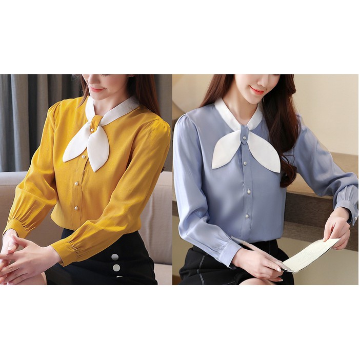 Áo sơ mi nữ ❣️FREESHIP❣️ÁO NƠ CỔ BOBO Phom dáng ao chuẩn đẹp,