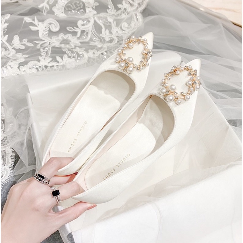 Giày sandal cao gót trắng đá ngọc dự tiệc cực xinh cao 9 phân (#S12)