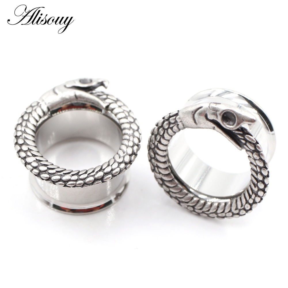 Alisouy Set 2 Khuyên Nong Tai Hình Đầu Rắn Bằng Thép Không Gỉ 6-25mm