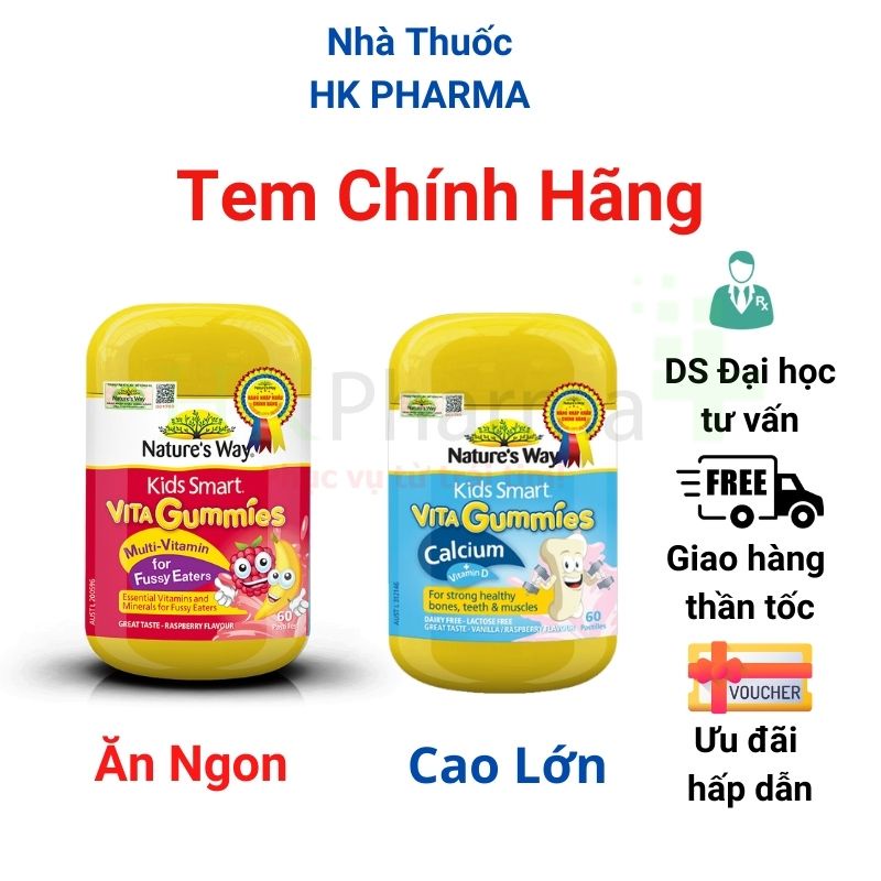 Kẹo Kích Thích Ăn Ngon, Cao Lớn Cho Bé Gummies Vitamins Nature's Way Kids Smart Vita Gummies