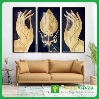 Tranh Laminate Tráng Gương - Tranh Treo Tường Phật Giáo Treo Phòng Thờ Bàn Tay Sen