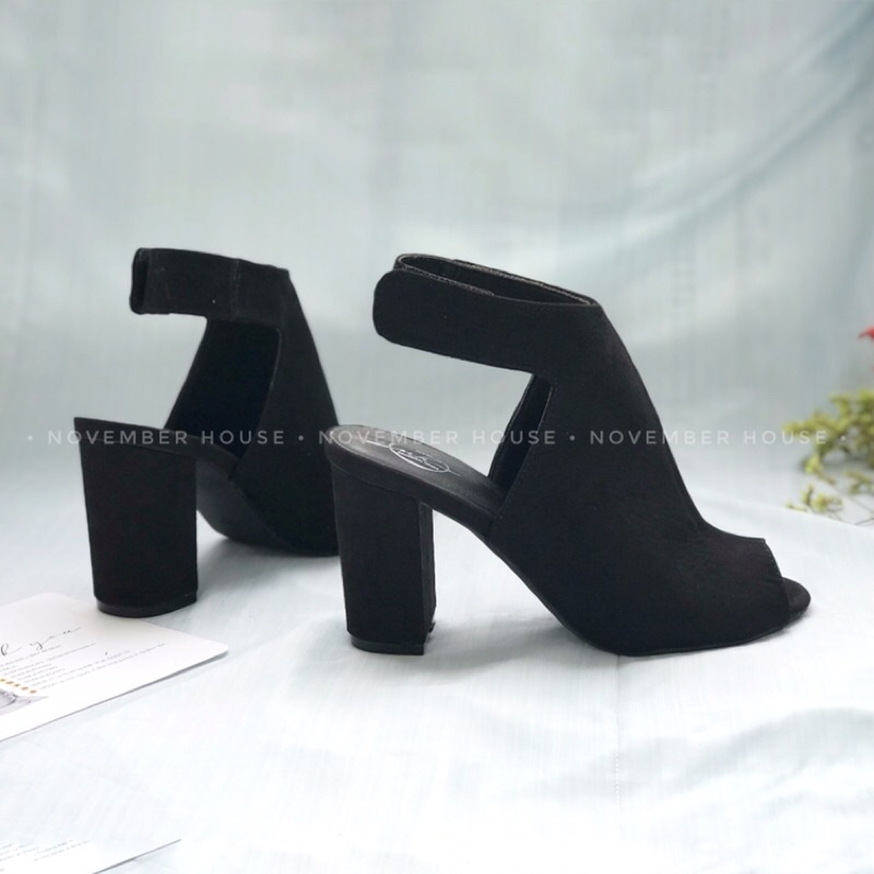 Giày boots nữ cao gót kiểu dáng hở mũi gót thô 8cm thời trang nữ , B2 - November House | BigBuy360 - bigbuy360.vn