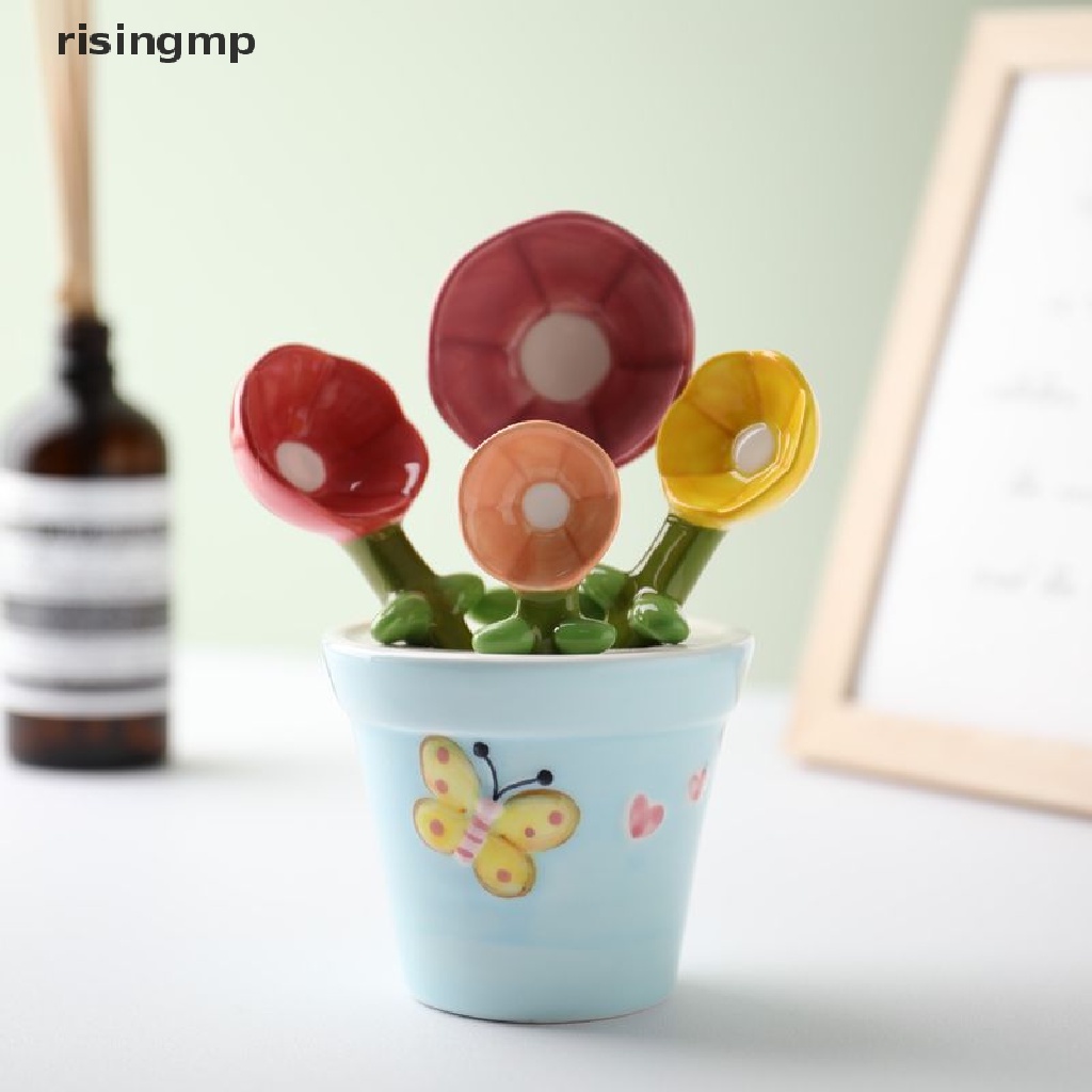 Set 4 Muỗng Sứ Đo Lường Kèm Giá Đỡ Hình Bông Hoa ♨Trên đó