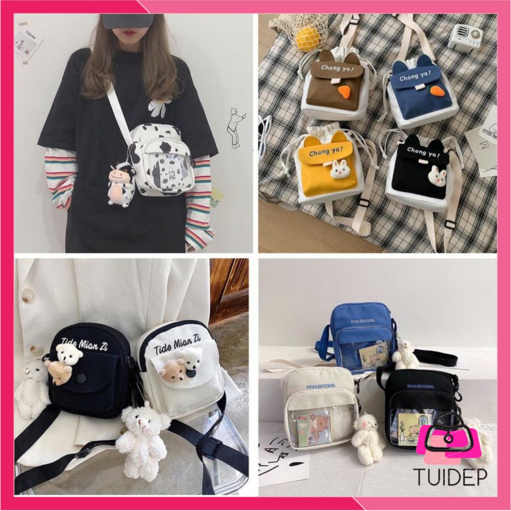 20 Mẫu Mới Túi tote vải mini đeo chéo Hàn Quốc canvas mềm đẹp vanvas giá rẻ xách tay nam nữ unisex học sinh viên đi học