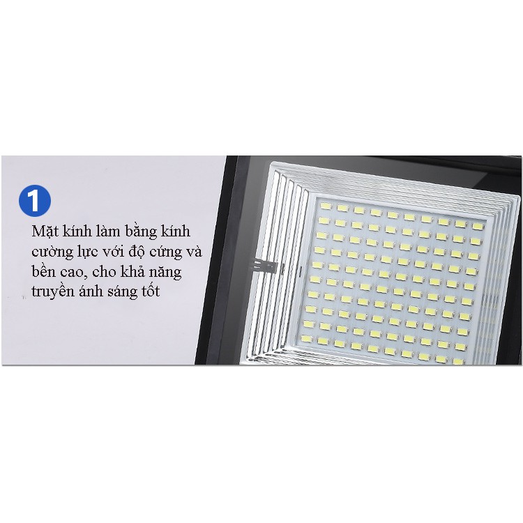 Đèn LED năng lượng mặt trời gồm 2 đèn 50W (tổng 100W) và 1 tấm pin năng lượng 22W HOOREE