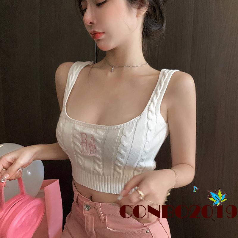 Áo Tank Top Cổ Chữ U Thêu Chữ Thời Trang Cho Nữ