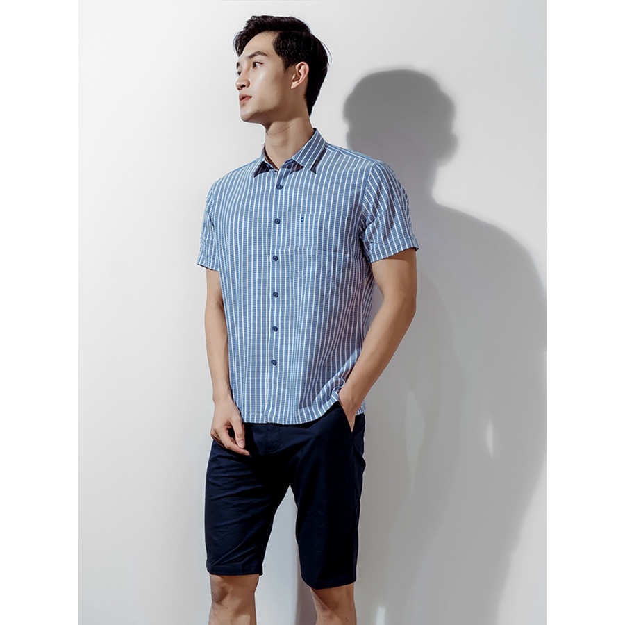 Áo sơ mi nam ngắn tay OWEN BA20642NT somi công sở vải cafe cao cấp màu caro xanh trắng dáng body fit tà bằng có túi