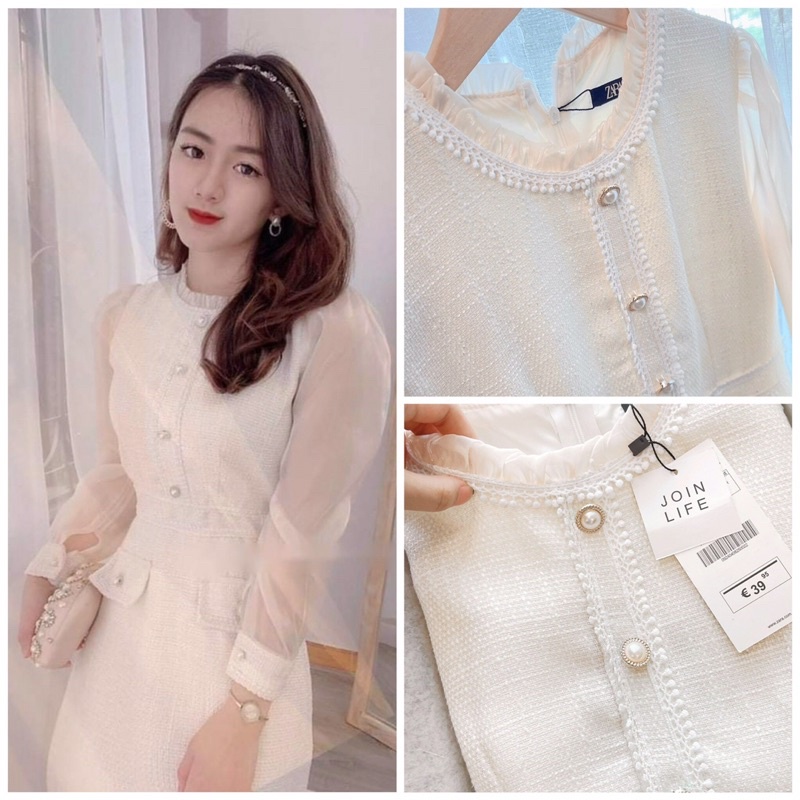 Váy dạ WEET 2 lớp phối cúc ngọc