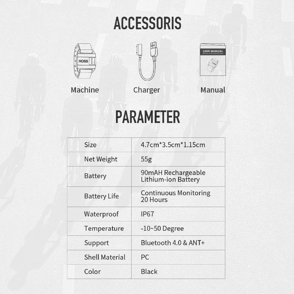Vòng đeo tay thông minh XOSS theo dõi nhịp tim kết nối Bluetooth 4.0 và ANT+