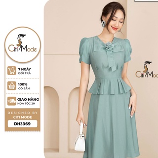 Đầm công sở CITI MODE FASHION dáng xòe peplum thiết kế cổ nơ tay bồng DH3369