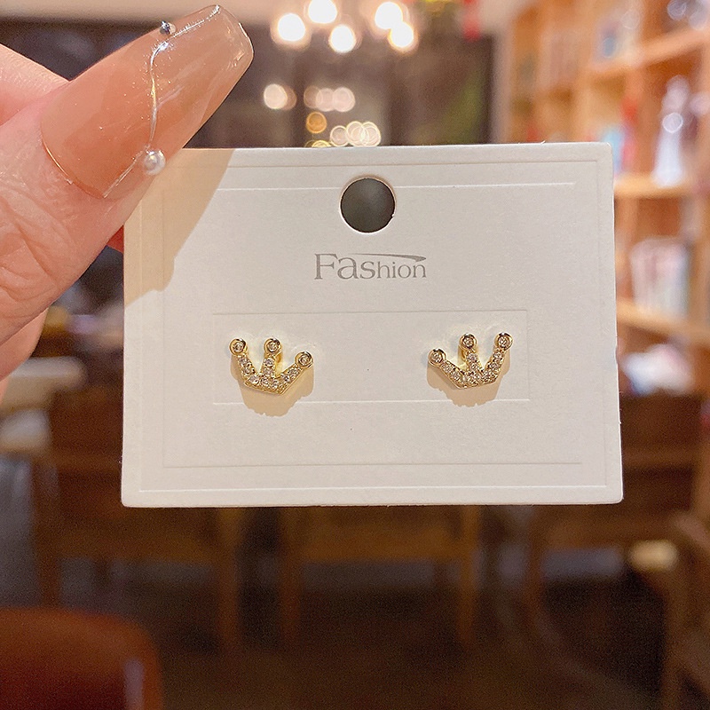 Bông Tai Mạ Vàng / Bạc 925 Hình Vương Miện Nữ Hoàng Thời Trang