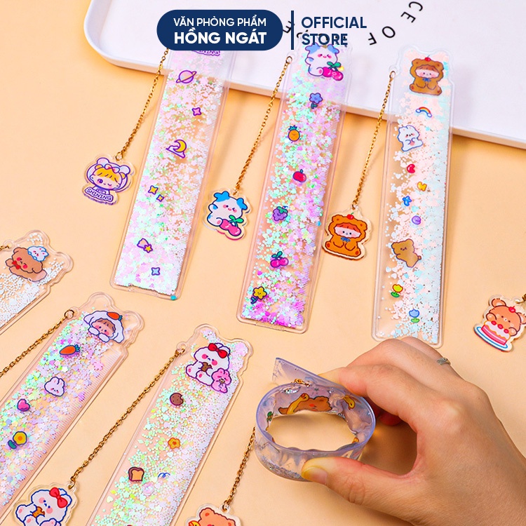 Thước kẻ cute kim tuyến, thước kẻ nhựa dẻo chiều dài 15cm cho học sinh đồ dùng học tập văn phòng phẩm TK02