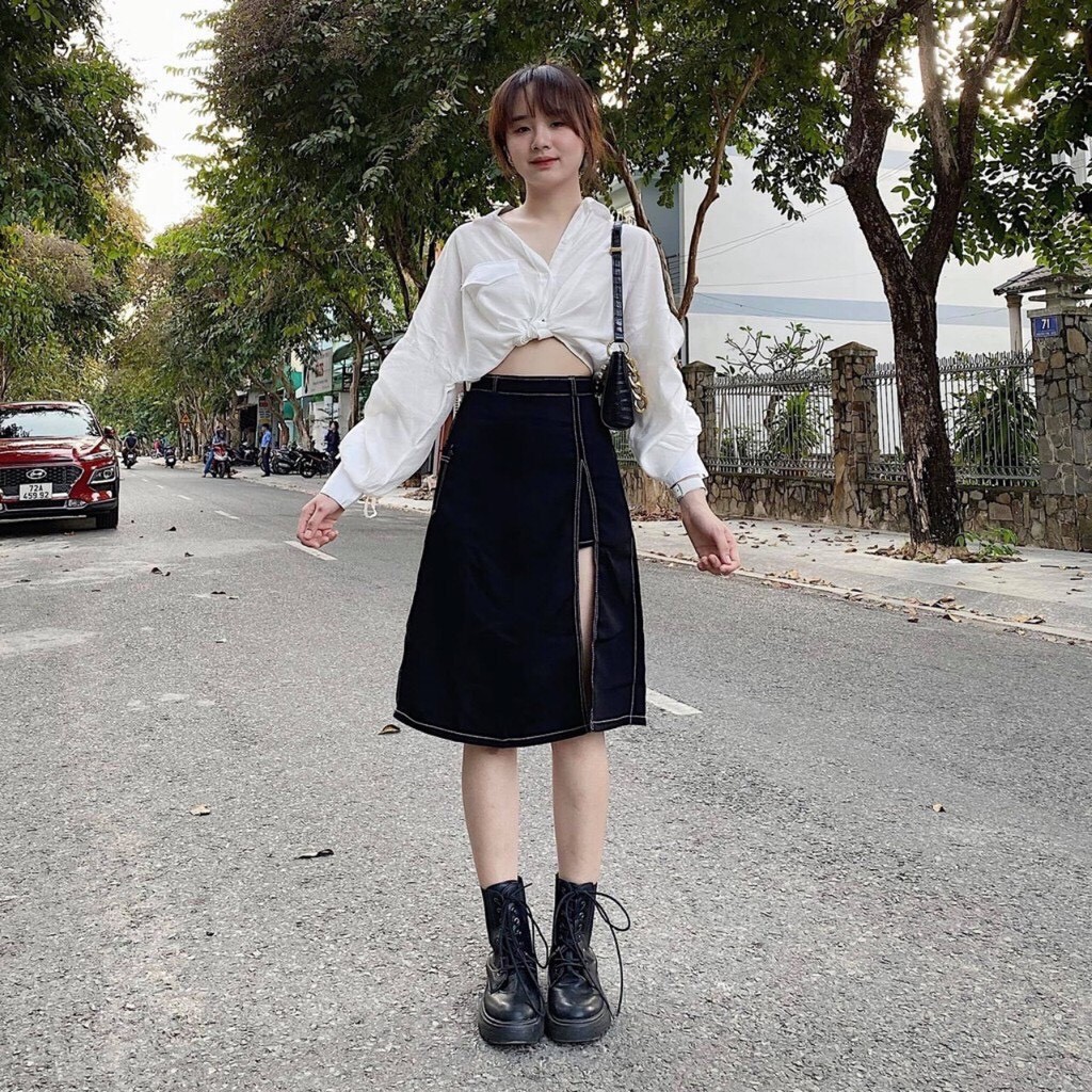Chân váy chữ A giả jeans xẻ tà dáng suông ulzzang | BigBuy360 - bigbuy360.vn